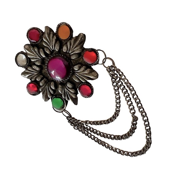 Vintage Colorful Flower Chain Brooch Pin - Picture 7 of 7